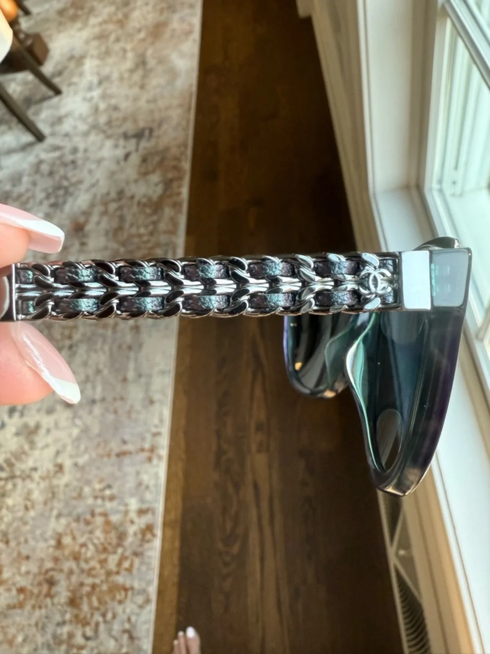 CHANEL Purple Frame (emerald interior) Sunglasses with Mirrored Lenses NWT - Picture 6 of 9